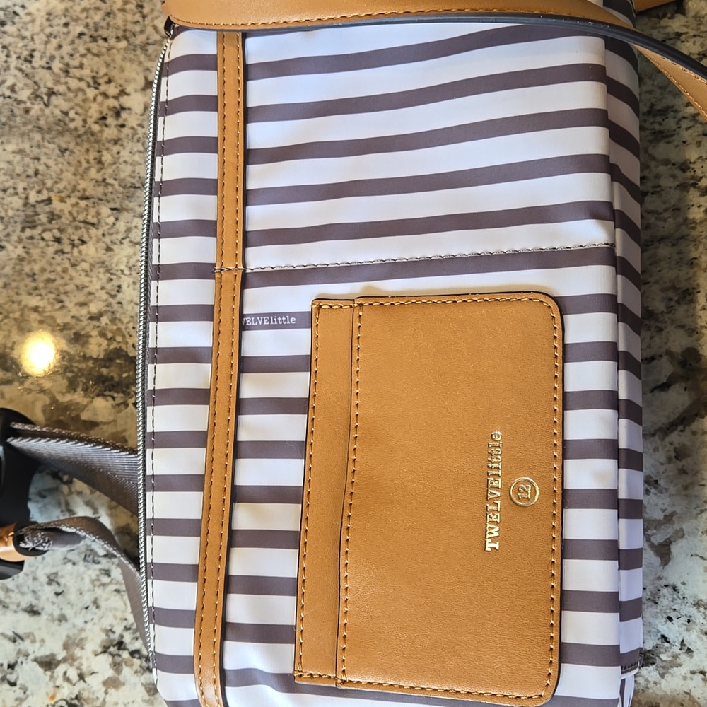 TWELVElittle Striped Crossbody Bag with Brown Accents